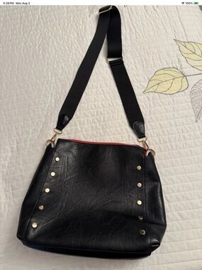 Social Threads Black Studded Vegan Messenger Bag Large Crossbody Excellent Purse
